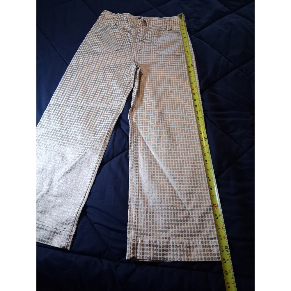 Maeve Anthropologie The Colette Wide Leg Pants 27 Gold Metallic Polka Dot Crop - Picture 2 of 7